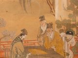 chinese painting of men playing a game of checkers in a garden