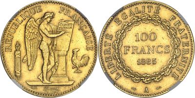 a gold coin with an image of a man holding a bird