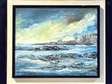une peinture à l'huile représentant une vue de la ville depuis la mer