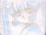 drawing of a girl with blue hair and glasses in front of a white background