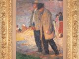 an image of a painting of a man and a woman walking on the beach