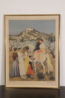 peinture d'un groupe de personnes à cheval dans un champ