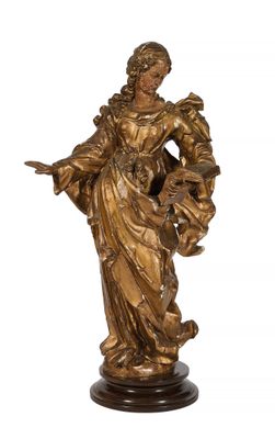 134 Sainte femme au livre en bois sculpté polychrome et doré…