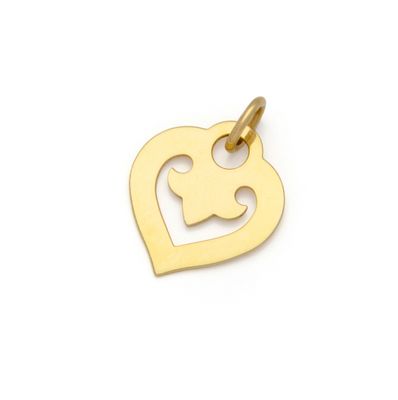 a gold plated heart charm with a cross on it