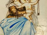 a painting of a woman holding a baby on a plate