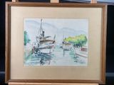 a picture of a painting of a boat in the water