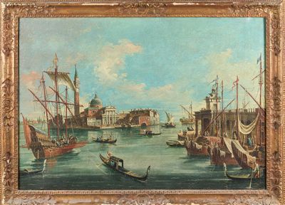 painting of a view of venice with a gondola in the foreground