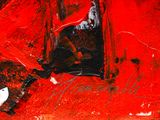 a painting of a red fire hydrant on the ground