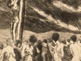 an image of a drawing of a group of people standing around a crucifix