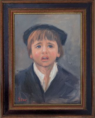 portrait d'un jeune garçon portant un béret, huile sur toile, signée et datée