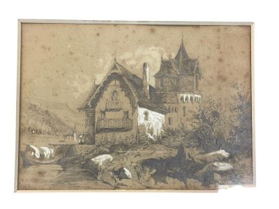 Ecole Française (XIXè) "La chaumière", 2 dessins à la mine d… - Photo 1