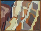 an image of a painting of a mountain with a sky in the background