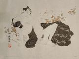 an image of a painting of two women sitting on the ground