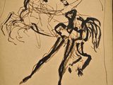 an old book with a drawing of a man and a woman on it
