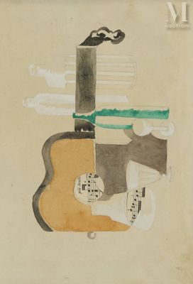an image of a drawing of a guitar and a man with a mustache