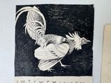 a black and white drawing of a rooster on the wall