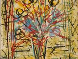 une image d'une peinture de fleurs dans un vase sur une table