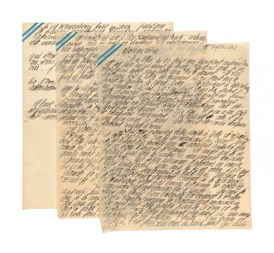 two old papers with handwriting on them, one of which is written in curs