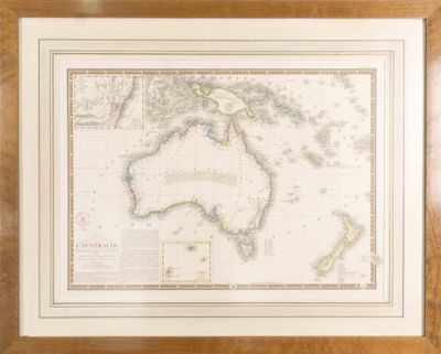 an old map of australia and new zealand in a wooden frame