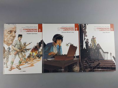 two books on a table with a drawing of a man and a woman