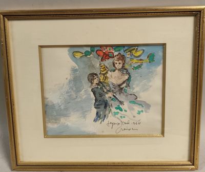 tableau représentant une femme avec des fleurs, dans un cadre doré accroché au mur