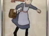 painting of a little girl with a basket of apples in her hand