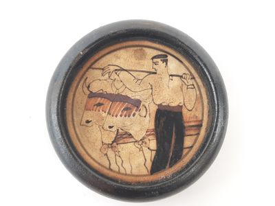 a picture of a man with a horse on a plate
