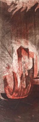 Ecole XXe Composition Lithographie en noir et rouge