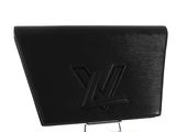 louis vu vu black leather wallet with metal stand