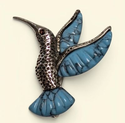 Broche "Colibri" en argent massif 925/oo aux ailes agrémenté…