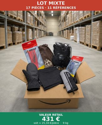 une boîte en carton contenant des objets, dans un entrepôt