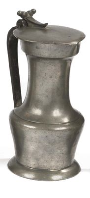 a silver vase with a handle on a white background