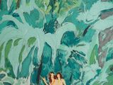 a painting of a man and a woman in the water