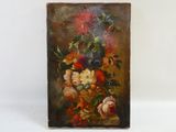 une peinture de fleurs dans un vase sur une table