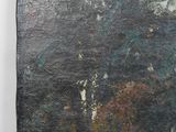 an image of a painting of a man riding a horse in a forest