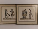 two framed pictures of men in period clothing, one with a cane and the other with a hat