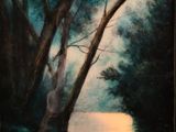 une photo d'un tableau représentant une rivière dans les bois