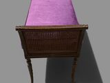 a bed with a purple cover on it in a room