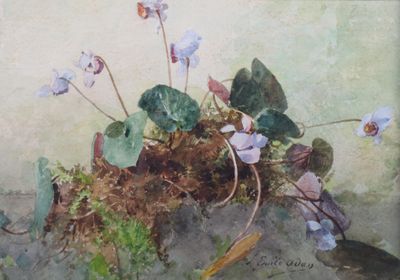 une peinture représentant un oiseau perché sur une plante