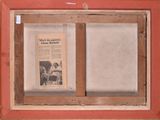 a picture of an old window with a newspaper in it