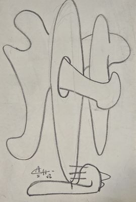 sketch of a drawing of an angel holding a surfboard