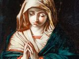 a painting of a woman with her hands folded in prayer