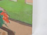 a painting of a woman sitting on a bench