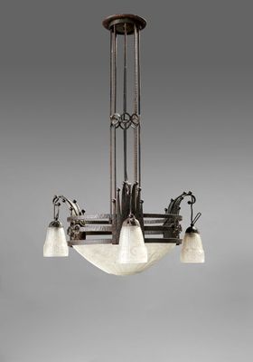 NOVERDY Lustre Art Déco à 3 lumières en métal martelé et tul…