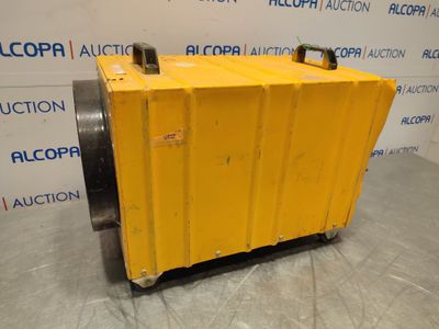 a large yellow box sitting on top of a metal cart