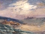 peinture représentant un tableau représentant un troupeau de moutons dans le désert