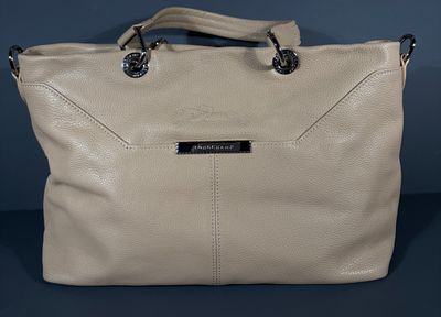 LONGCHAMP Sac en cuir grainé beige, garniture en métal argen…