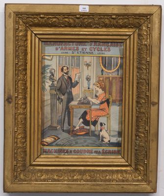 un tableau représentant un homme et une femme assis à une table, avec un chien devant eux