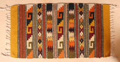 a picture of a colorful area rug on a white surface