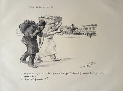a drawing of a man carrying a woman on his back